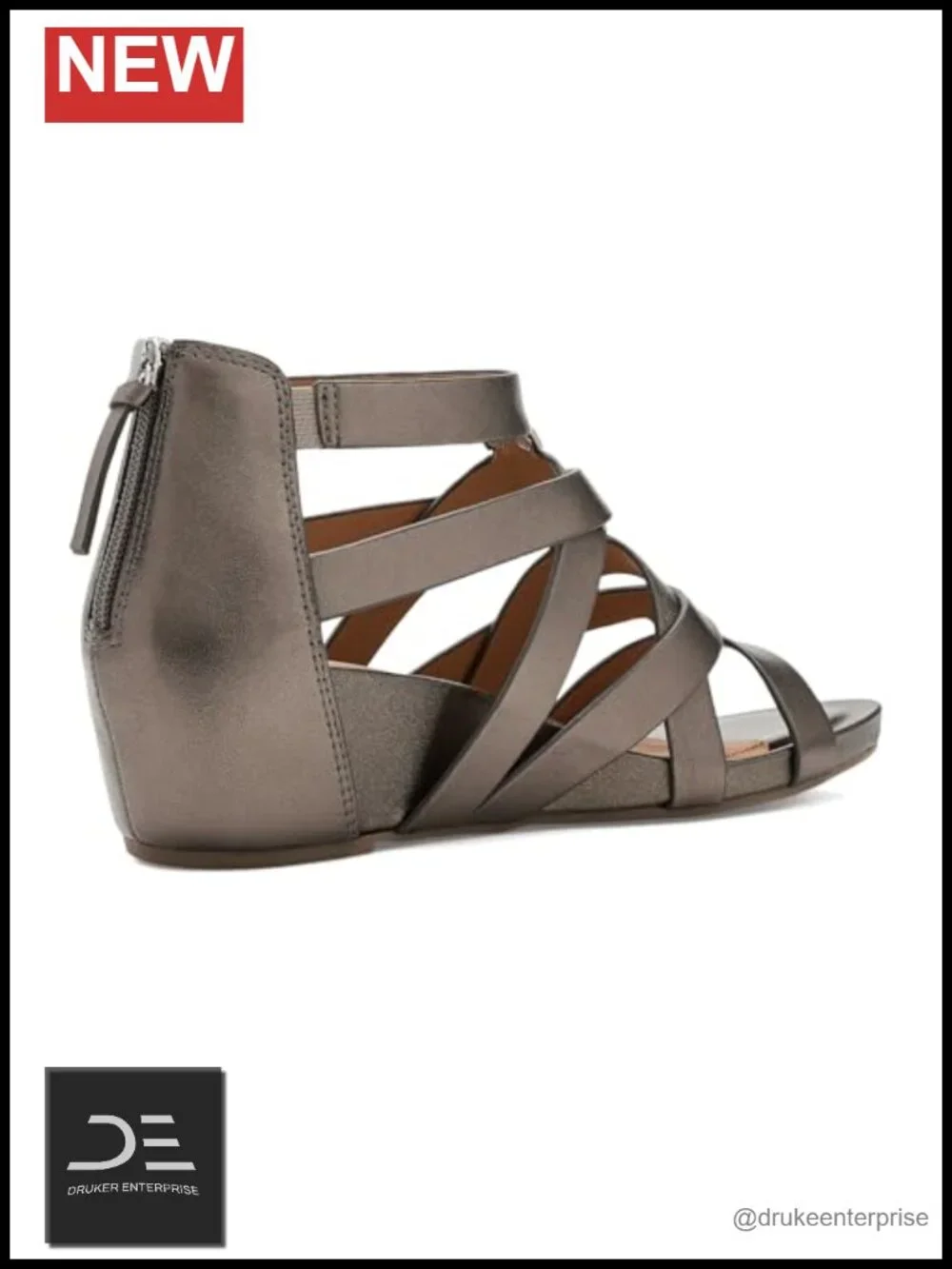 Women's Full-Grain Leather Wedge Sandals - Ankle Strap Zip Casual